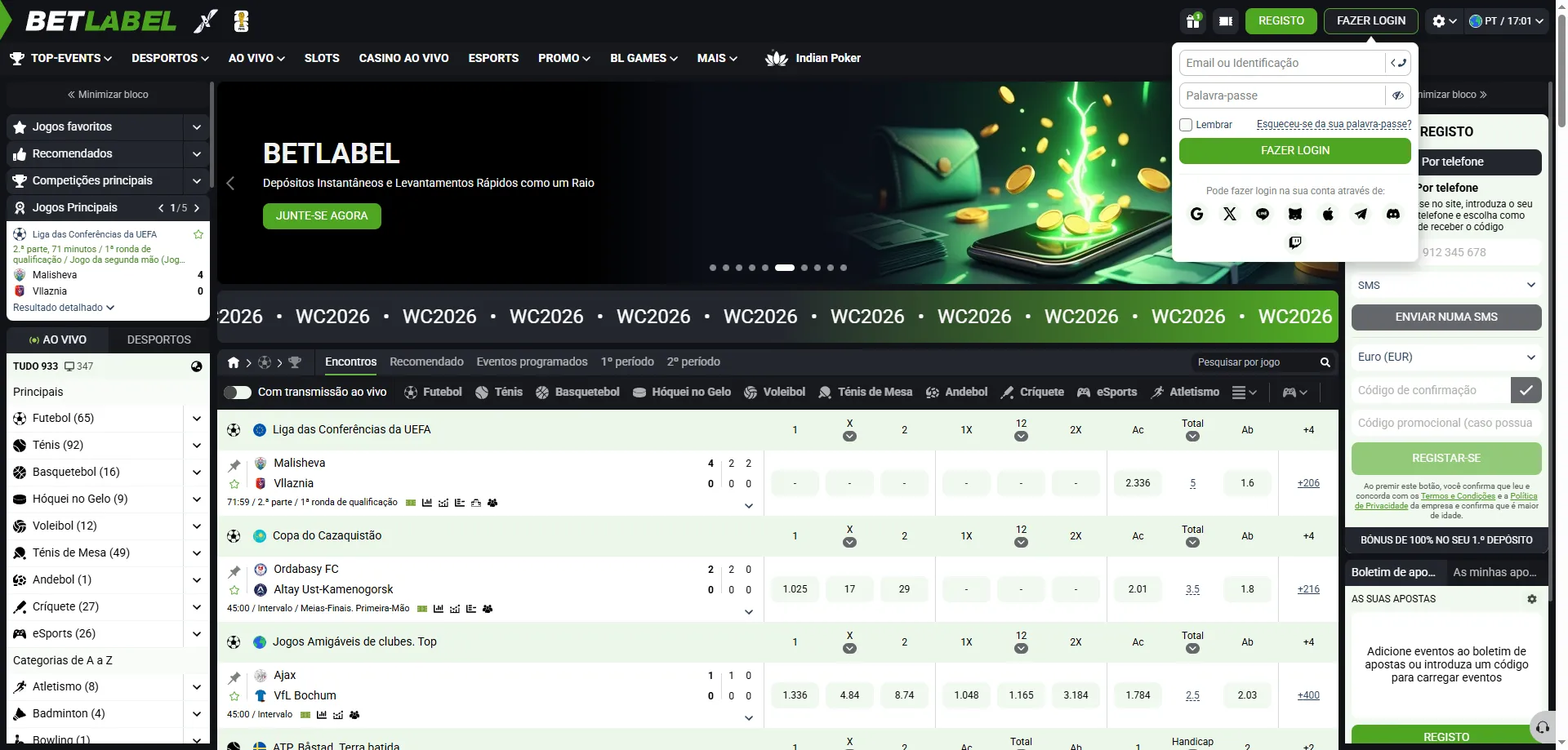 Login e cadastro no BetLabel Casino Brasil – acesso rápido à conta